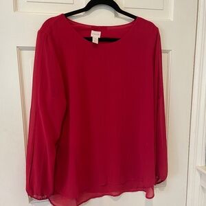 Chico's Red Blouse with Sheer Overlay and  Split Sleeve